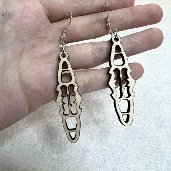 Wooden Geometric Cutout Earrings - Picture 3 of 3